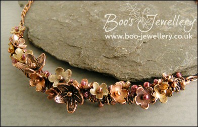 Copper and bronze flower garland necklace