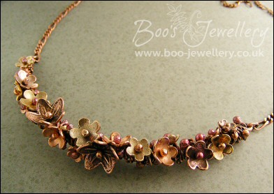 Copper and bronze flower garland necklace