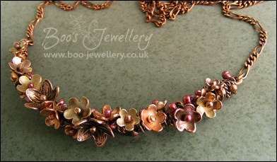 Copper and bronze flower garland necklace