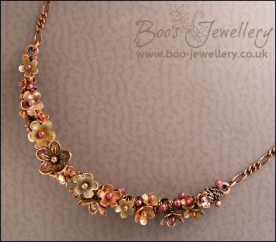 Copper and bronze flower garland necklace