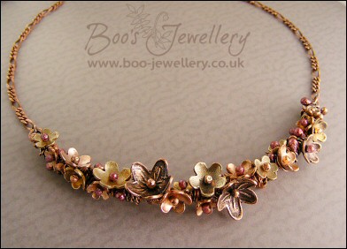 Copper and bronze flower garland necklace