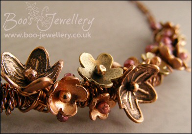 Copper and bronze flower garland necklace