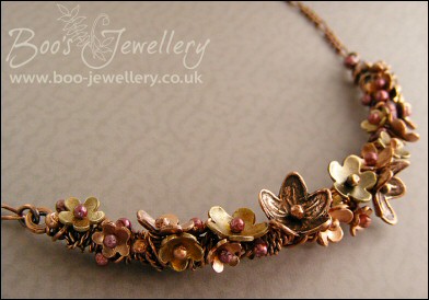 Copper and bronze flower garland necklace