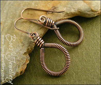 Coiled antiqued copper teardrop loop earrings