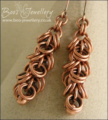 Antiqued copper double shaggy loops earrings