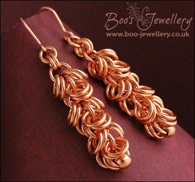 Antiqued copper double shaggy loops earrings