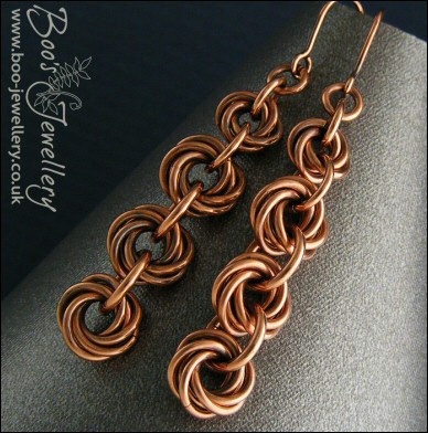 Mobius flower long drop chain maille earrings