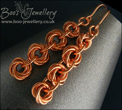 Mobius flower long drop chain maille earrings