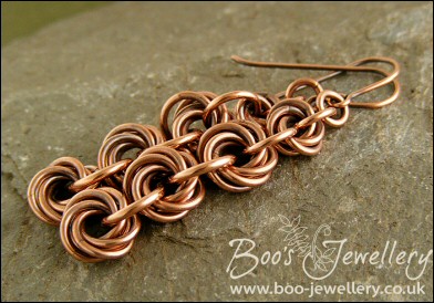 Mobius flower long drop chain maille earrings