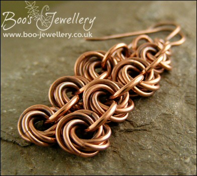 Mobius flower long drop chain maille earrings