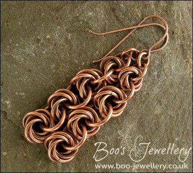 Mobius flower long drop chain maille earrings
