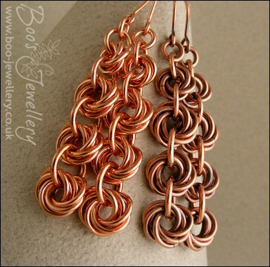 Mobius flower long drop chain maille earrings