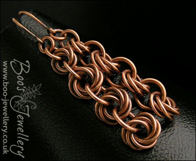 Mobius flower long drop chain maille earrings