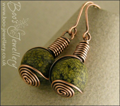 Russian Serpentine rosebud knot wire wrapped earrings