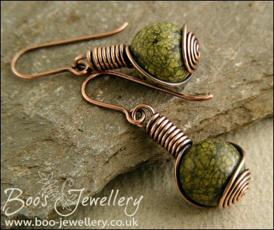 Russian Serpentine rosebud knot wire wrapped earrings