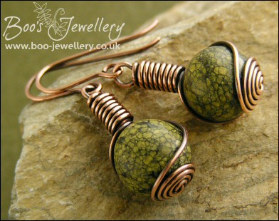 Russian Serpentine rosebud knot wire wrapped earrings