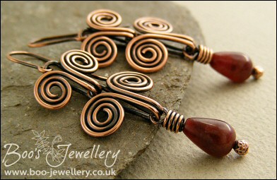 Egyptian coil antiqued copper and Tourmaline earrings - made to order