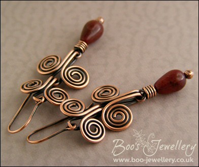 Egyptian coil antiqued copper and Tourmaline earrings - made to order