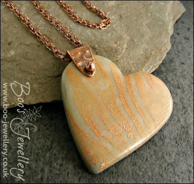 Polymer clay heart pendant with copper crackle and copper bail