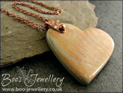 Polymer clay heart pendant with copper crackle and copper bail
