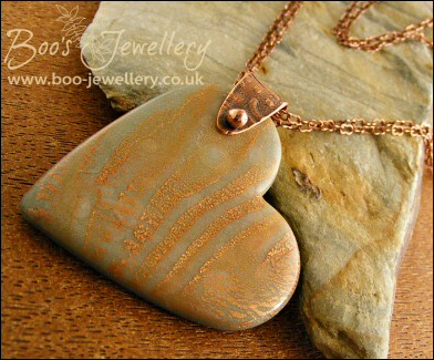 Polymer clay heart pendant with copper crackle and copper bail