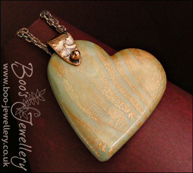 Polymer clay heart pendant with copper crackle and copper bail