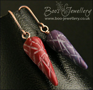 Carved polymer clay torpedo pendant and earring set