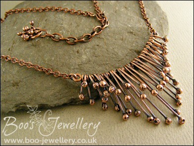 Copper raindrops adjustable necklace - drips of molten copper