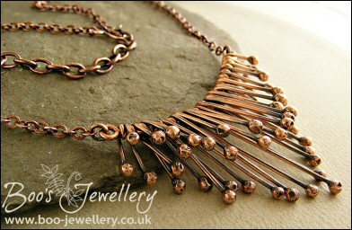 Copper raindrops adjustable necklace - drips of molten copper