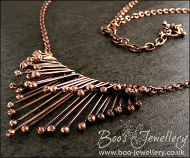 Copper raindrops adjustable necklace - drips of molten copper