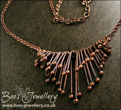 Copper raindrops adjustable necklace - drips of molten copper