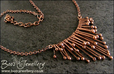 Copper raindrops adjustable necklace - drips of molten copper