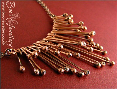 Copper raindrops adjustable necklace - drips of molten copper