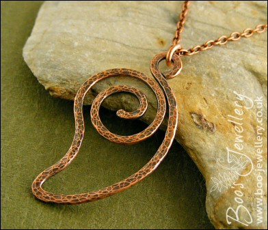 Open leaf spiral shaped hammered texture copper pendant - made to order