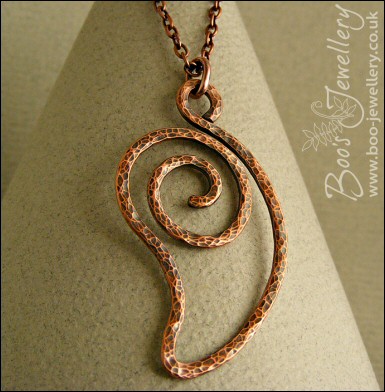 Open leaf spiral shaped hammered texture copper pendant - made to order