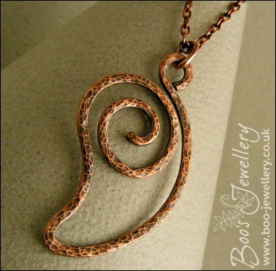 Open leaf spiral shaped hammered texture copper pendant - made to order