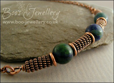 Antiqued copper spiralled rope and Chrysocolla necklace - made to order
