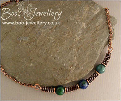 Antiqued copper spiralled rope and Chrysocolla necklace - made to order