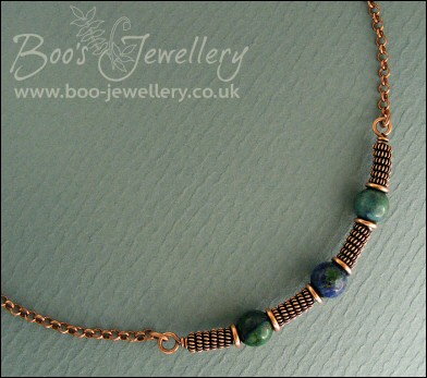 Antiqued copper spiralled rope and Chrysocolla necklace - made to order