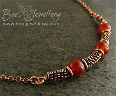 Spiralled rope and Carnelian antiqued copper necklace - made to order