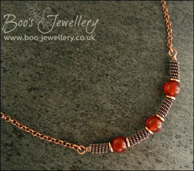 Spiralled rope and Carnelian antiqued copper necklace - made to order
