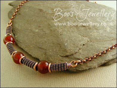 Spiralled rope and Carnelian antiqued copper necklace - made to order