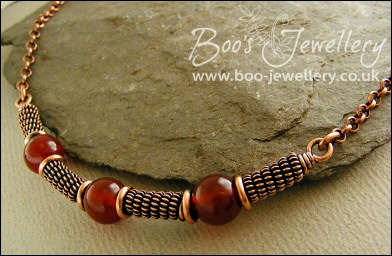 Spiralled rope and Carnelian antiqued copper necklace - made to order