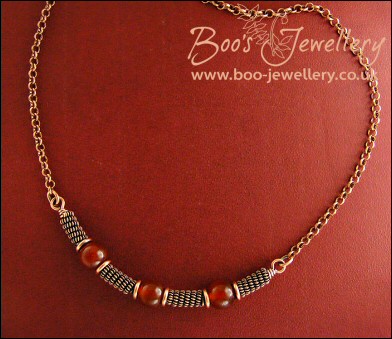 Spiralled rope and Carnelian antiqued copper necklace - made to order
