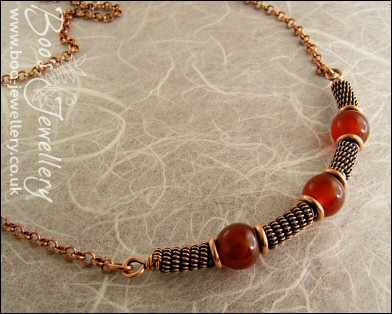 Spiralled rope and Carnelian antiqued copper necklace - made to order