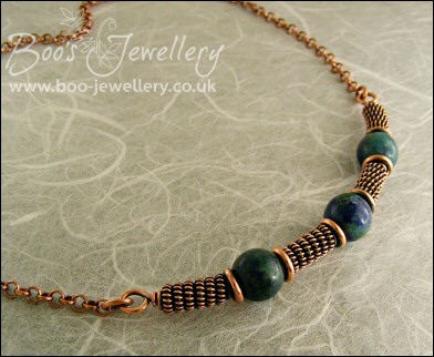 Antiqued copper spiralled rope and Chrysocolla necklace - made to order
