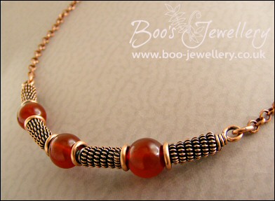 Spiralled rope and Carnelian antiqued copper necklace - made to order