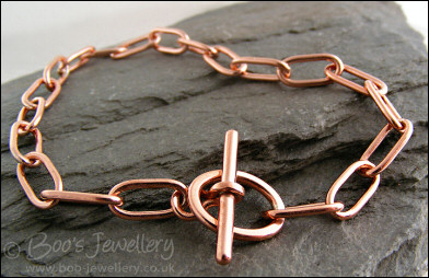 Solid copper toggle bracelet with elongated links