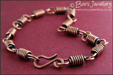 Coiled link bracelet with hook clasp in antiqued copper - made to order