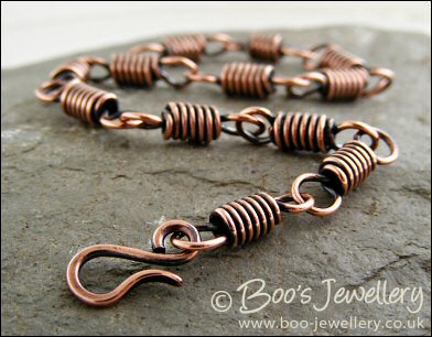Coiled link bracelet with hook clasp in antiqued copper - made to order